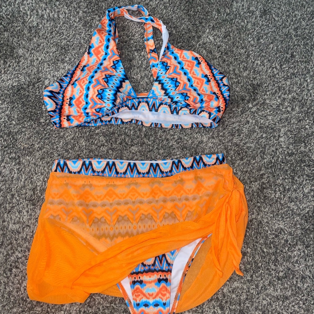 H&M Vibrant Orange and Blue Bikini Set